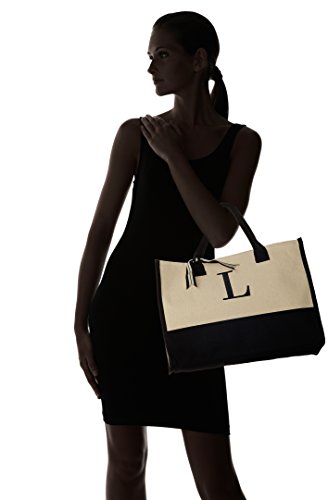 Mud Pie Classic Black And White Initial Canvas Tote Bags (L), 100% Cotton, 17" X 19" X 2" #TOP6