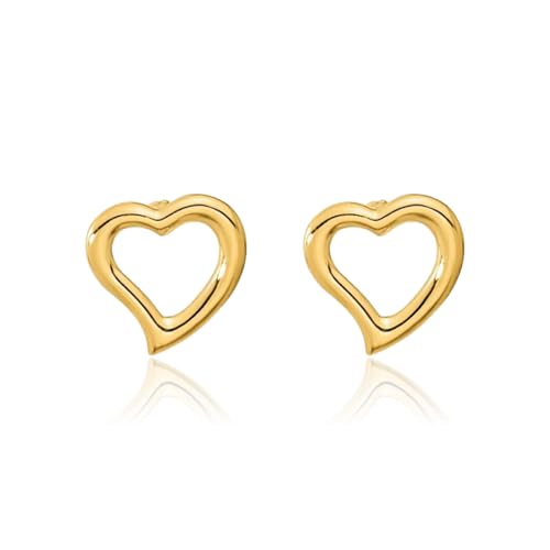 14K Solid Yellow Gold Double Heart Love Stud Earrings3