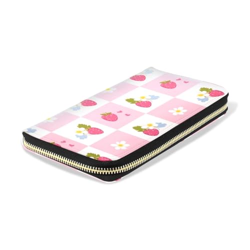 Long Wallets Leather Bifold Wallet for Women Strawberry Plaid with Zipper Credit Card Holder Large Capacity4