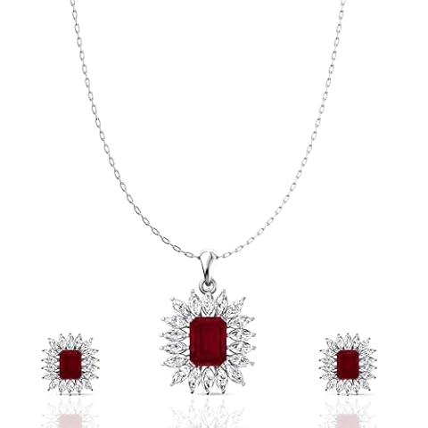 ANAYRA Gemstone Pendant & Earrings Set, Triangle Halo Drop