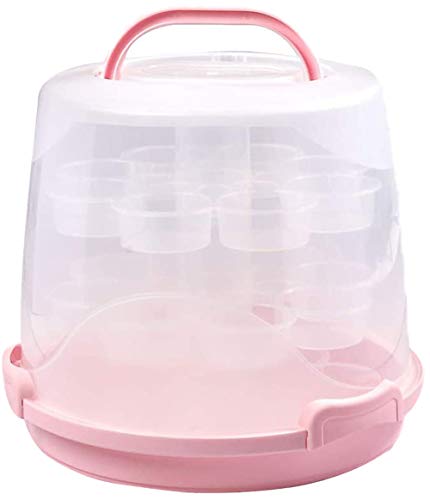 3-Tier Cake Carrier Cupcake Muffin Holder with Collapsible Handles - 11.2", Pink
