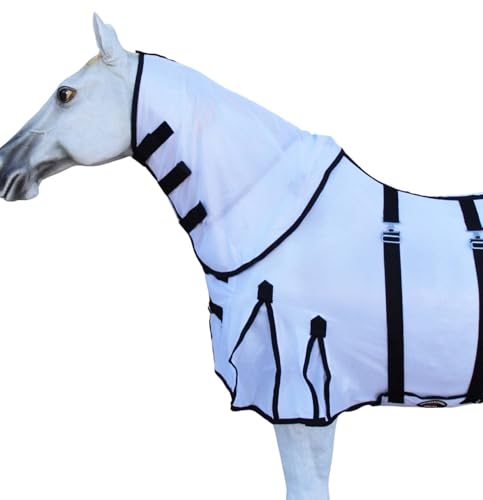 Image of Challenger Horse Equine Scrim Mesh Summer Fly Sheet Spring Airflow Neck White 73129