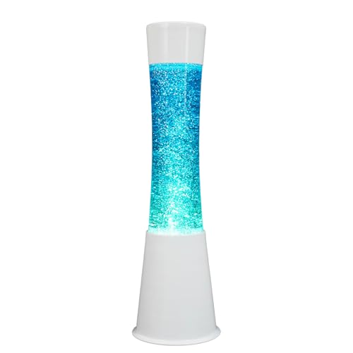 16IN Blue Glitter Lamp with White Base Small Glitter Flow in Liquid Relaxing Motion Light Home Decor Calming and Entertaining Lamp Amazing Gifts for Adults & Kids (Glitter in Blue Water)
