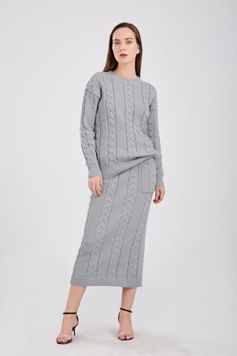 Image of utcoco Womens Sweater Sets Winter Chunky Cable Knit 2 Piece Outfits Sweater Skirt Set
