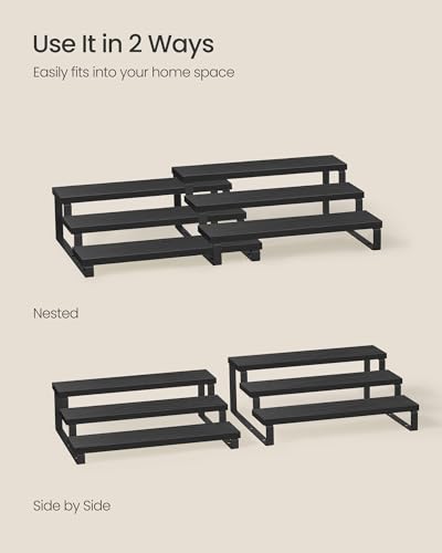 Image of SONGMICS Display Risers, Set of 2 Engineered Wood Perfume Organizer Stand, 3-Tier Cupcake Stand Holder, Spice Rack, Shelf Risers for Figures, Dessert Shelves, Ebony Black and Ink Black UKCS116B01