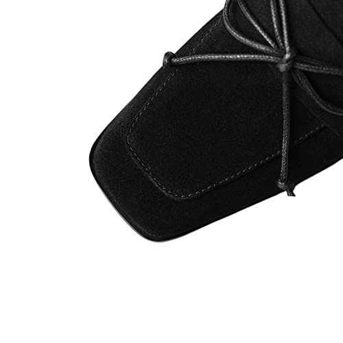 Image of TinaCus Handmade Women's Suede Leather Bow Square Toe Low Heel Loafers Shoes (Black, US7)