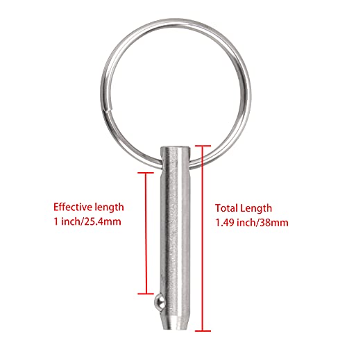 Quick Release Pin Bimini Top Pins Diameter 0.25 Inch,Total Length 1.49 Inch, Usable Length 1 Inch, With Lanyard For Boat Bimini Top Deck Hinge (4 Pcs) #TOP1