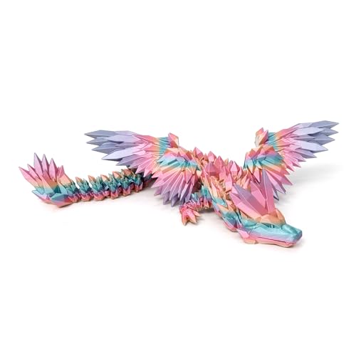 Image of 3D Printed Dragon - 18 inch Flying Dragon with Wings, XL Articulated Winged Crystal Fidget Toy, Home Decor, Birthday Gift, Desk Pet - Candy Color Rainbow | XL, Easter, Christmas, Gift for Kids&Adults, Articulated, Winged Crystal Fidget Toy, Home Decor, Birthday Gift