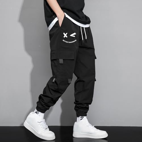 Loose Fit Men's Patterned Bib Pants Casual Drawstring Multi-Pocket High Waisted Pants4