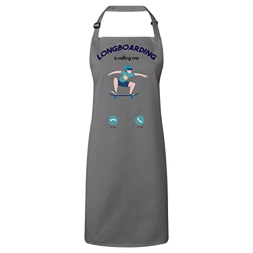 Tablier cuisine anti tache gris Longboarding Is Calling Me avec grande poche