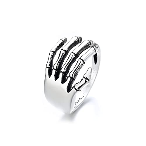 Bague punk ouverte à la main pour femmes, filles, hommes, déclaration extensible oxydée, argent, squelette gothique, talons du diable, bague confortable, vintage, unisexe, Plaqué argent, Nouveau