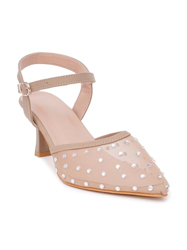 Image of TRYME Women's Kitten Heel Sandals | Pointed Toe Back Strap Low Heel Embellished Sandals for Office, Wedding, Casual & Dressy Wear