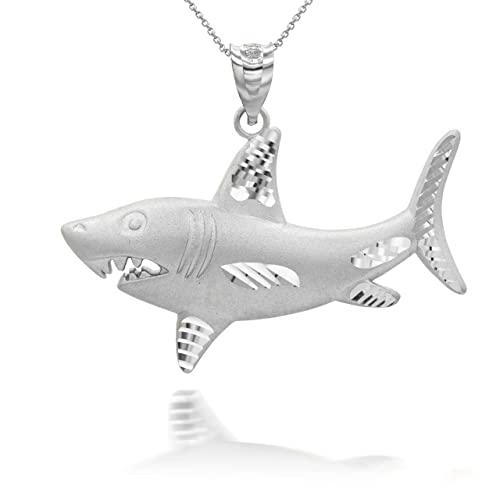 Claddagh Gold Satin Finish 925 Sterling Silver Great White Shark Sea Animal Fish Pendant Necklace with Rolo Chain and Pendant only