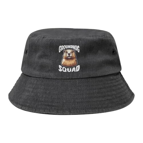 Qauirfe Funny Groundhog Squad Fashion Cowboy Denim Fisherman Hat Outdoor Fishing Cap Sun