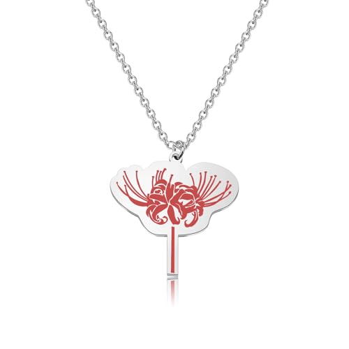Image of WUSUANED Red Spider Lily Necklace Herb Flowering Jewelry Lilys Flower Gift Plant Lover Gift