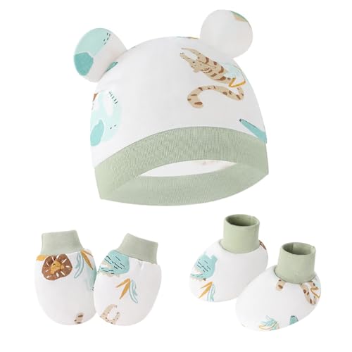 Newborns Baby Hat and Gloves Set with Foot for Infant Boys Girls 0-6 Months Soft Fetal Caps Cotton Gloves Socks