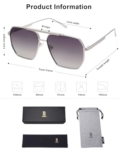 Image of SOJOS Retro Oversized Square Polarized Sunglasses for Women Men Vintage Shades Classic Large Metal Sun Glasses