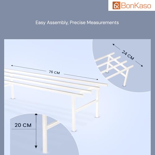Image of BonKaso Metal Heavy Duty Rectangle Plant Stand: 76x24x18 cm, White - Set of 2, Modern Design for Indoor & Outdoor Use, Sturdy, Anti-Rust Planter Stand for Garden, Balcony, Patio