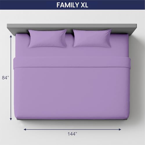 Image of SGI Bedding 144 inch W x 84 inch L 4Pc Family XL Sheet Set 100% Egyptian Cotton - 600 Thread Count, Fits 12 inch Deep Pocket - Soft Breathable Oversized Sheets, for Extra Large Beds - Lilac