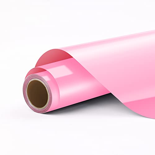 HTVRONT Pink Permanent Vinyl - 12 x 11 FT Glossy Permanent Adhesive Pink Vinyl Roll Compatible with Cricut Cutting Machine Silhouette Cameo Signs Scrapbooking Craft Die Cutters