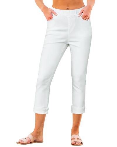 Roskiky Capri Leggings Damen Hose Damen Herbst Jeans 7/8 Damen Sommer Jeans Weiss Damen Cremeweiß XL