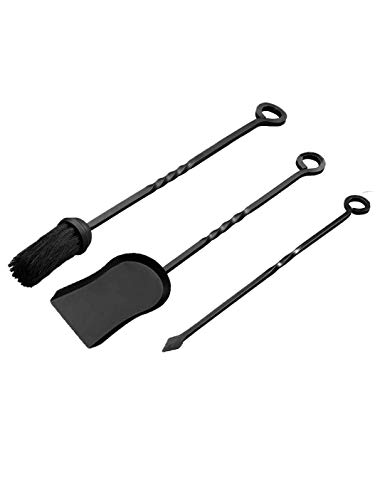 Set of 3 - Fireplace Tools Poker Shovel Brush Black Cast Iron Fireside Companion Set