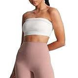Aoxjox Women's Workout Strapless Bandeau Mesh Bras Training Fitness Running Yoga Crop Tank (White, Small)