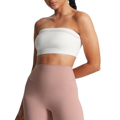 Image of Aoxjox Women's Workout Strapless Bandeau Mesh Bras Training Fitness Running Yoga Crop Tank