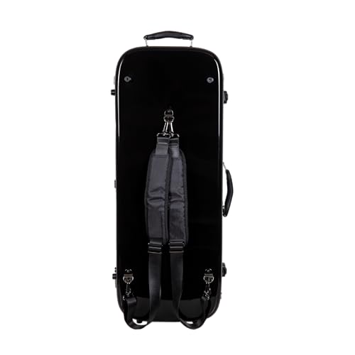 Image of Crossrock Fiberglass Mandolin Case - Oblong for A & F-Style (Universal Fit) | Black Gloss, Forest Green Velvet, TSA Lock, Hygrometer, Backpack Straps - Pro Travel Series