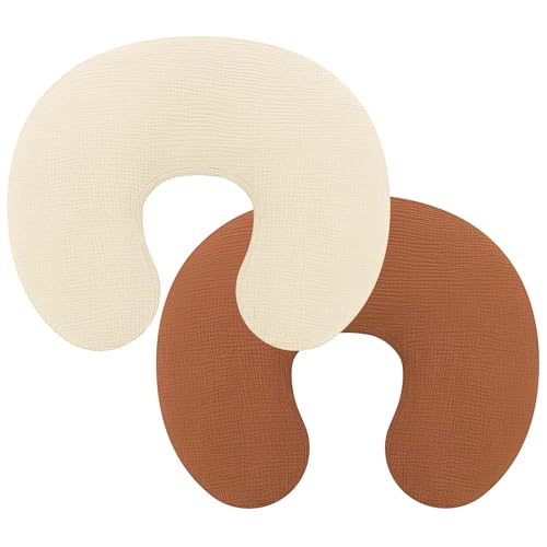 Image of Pro Goleem Muslin Nursing Pillow Cover, 100% Cotton Soft Breathable Feeding Pillow Slipcover for Breastfeeding Moms, Fits Standard Infant Nursing Pillow, for Boys and Girls, 2 Pack (Brown＆Beige)