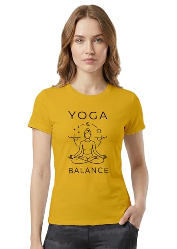 Image of INDISSH Yoga Tshirt for Women Cotton | Graphic Printed Yoga Round Neck Short Sleeves T-Shirt for Woman - WRN-YOGAB-PAR