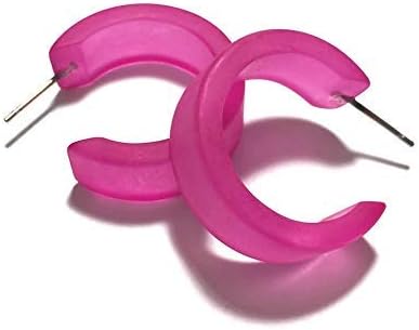 Hot Pink Frosted Lucite Wide Classic Hoop Earrings - WDCL-PK-1 - Image 2