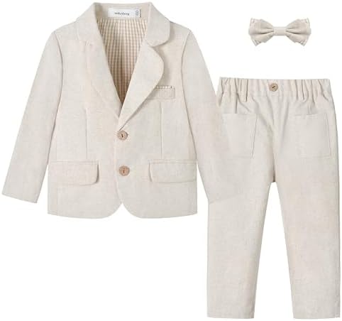 Volunboy Baby Jungen Anzug 2-teilig Blazer & Hose Set aus Baumwolle & Leinen Smoking für Hochzeit & Taufe