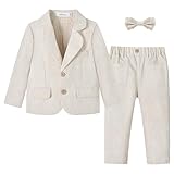 Volunboy Conjunto de Traje Formal para Bebé Niño 2 Piezas Blazer y Pantalón Ropa de Vestir para Boda y Fiesta(Tamaño 100,2-3 años,Blanca Beige)