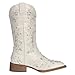 SheSole Women's Cowboy Boots Square Toe Rhinestone Mid Calf Floral Western Boot Fashion Cowgirl Shoes White US Size 8