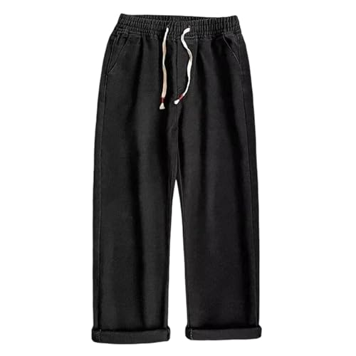 Men's Comfortable Straight Jeans Baggy Casual Denim Pants Elastic Waist Classic Office Work Long Trousers