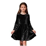 Vestidos de Fiesta para Niña,Cuello Redondo Vestido Elegante de Terciopelo con Mangas Larga Cintura Alta Línea A Vestido hasta La Rodilla Color Sólido Ropa Fiesta Festivo Navidad 5-15 Años