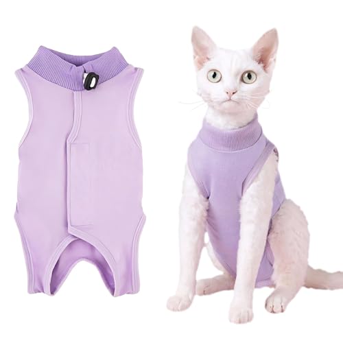 KAIYAYA Katzenbody Nach Op Erholungsanzug Kleidung Modal Recovery Kastration Katze Erholung Anzug für Spay Bauchwunden Weiblich Katzenbekleidung Nach Op Gewicht 2-4 kg Katze Operation(lila)