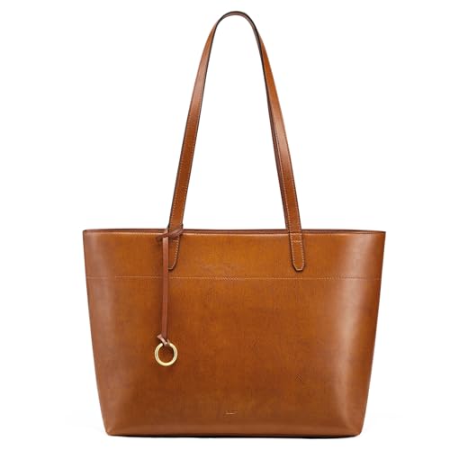 Image of Kattee Vintage Genuine Leather Work Tote for Women | Spacious interior with a zip compartment for organized work, travel, and everyday essentials.