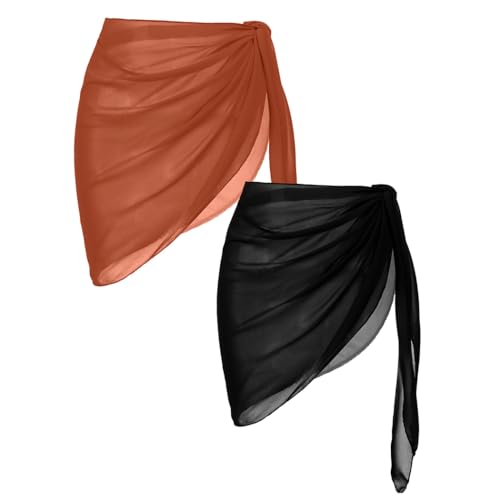 Image of Ekouaer 2 Pieces Women Beach Sarongs Sheer Cover Ups Chiffon Bikini Wrap Skirt for Swimwear S-XXL