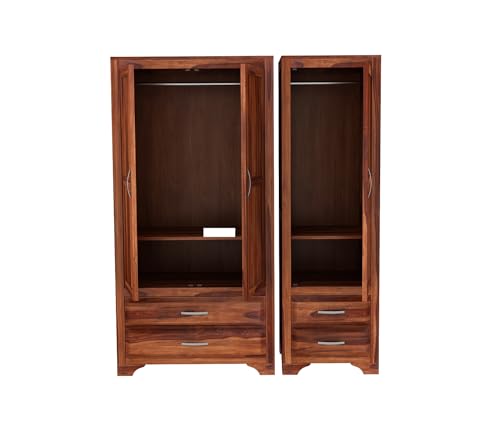 Image of Sheesham Wood Wooden 3 Door Wardrobe Organizer for Clothes | - Solid Wood Almirah with 4 Drawers, 4 Shelves - with Hanging Space Cupboard for Large Bedroom (Design 6)