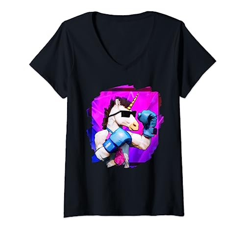 Unicorn Boxing Cool Funny Unicorns Boxing Boxer V-Neck T-Shirt