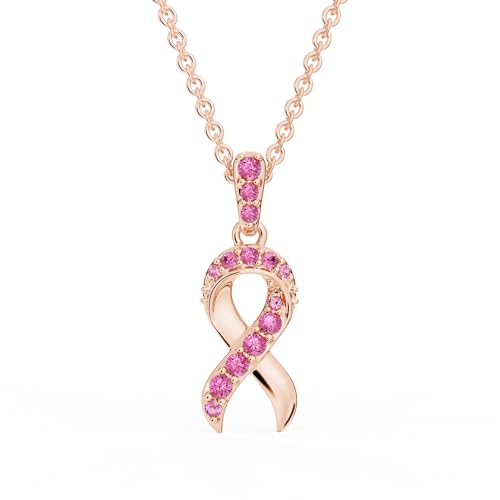 MSBLUE® Pink Ribbon Necklace - Thoughtful Breast Cancer Gifts for Women, Sterling Silver with 14K Rose Gold Plated Finish & Elegant Gift Box