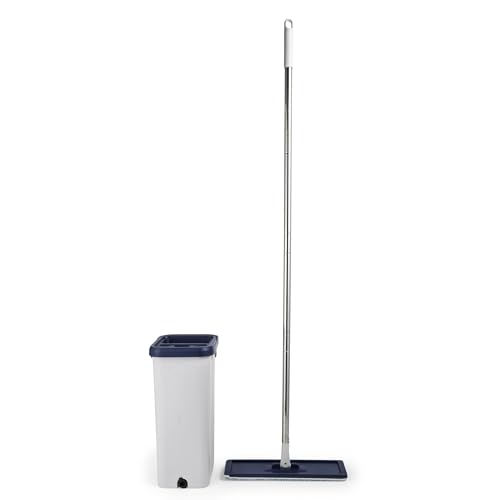 Beldray LA030223FEU7 Deep Clean Juego de mopa y cubo - cubo con raspador, autoescurrible, 2 compartimentos, 5,5 l, cabezal de microfibra lavable, compacto, suelos de madera/vinilo/baldosas