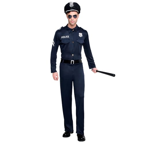 Boland - Disfarce de polícia para homem, 4 peças, disfarce para festas temáticas, Halloween ou Carnaval, fantasia de polícia