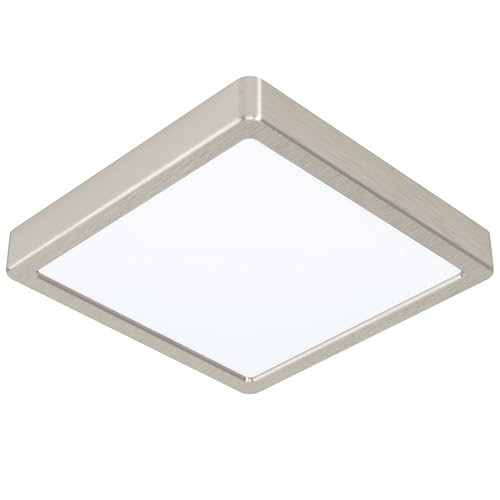Image of EGLO LED ceiling light Fueva 5, L x W 21 cm, 1-bulb surface-mounted light modern made of steel and a plastic light surface, ceiling light in matte nickel, white, LED surface-mounted lamp neutral white