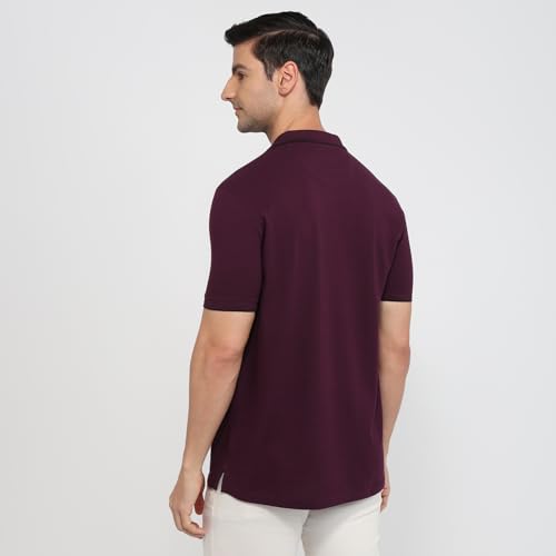 Image of Park Avenue Men Slim Fit Solid Pattern Cotton Polyester Blend Half Sleeve Polo Neck Casual T-Shirt