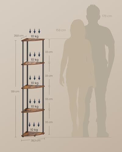 SONGMICS HOME Montaje Superrápido sin Herramientas, Estantería Esquinera con 5 Niveles, Estantería, 38,3 x 27 x 139 cm, Salón, Dormitorio, Cocina, Marrón Rústico LBC610K01 - imagen 2