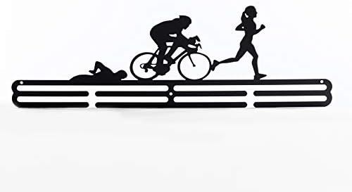 Sports Medal Holder Medal Hanger Display Triathlon Swimming Bicycle Running Carbon Steel Two Tiers Professional Wall Mount (black, woman)