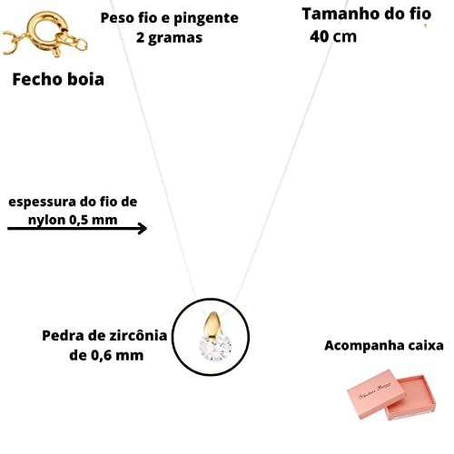 Gargantilha Ponto De Luz No Fio De Nylon E Pingente Zircônia